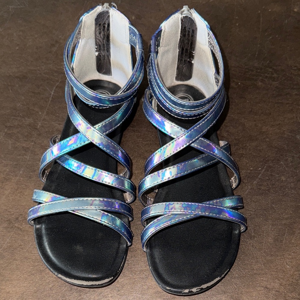 Girls Holographic Strappy Sandals